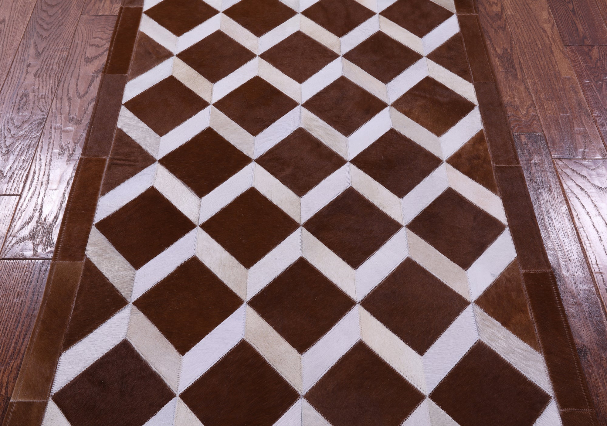 Brown & White Natural Cowhide Hand Stitched Patchwork Rug - 3' 2" X 5' 0" - Golden Nile