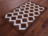 Brown & White Natural Cowhide Hand Stitched Patchwork Rug - 3' 2" X 5' 0"