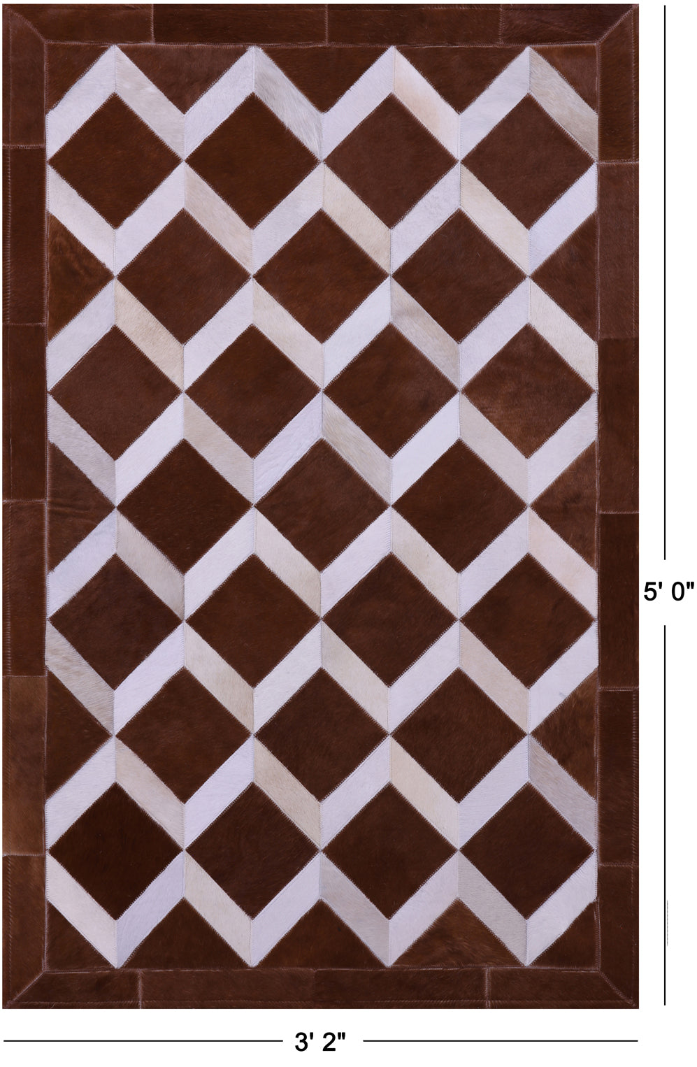 Brown & White Natural Cowhide Hand Stitched Patchwork Rug - 3' 2" X 5' 0" - Golden Nile