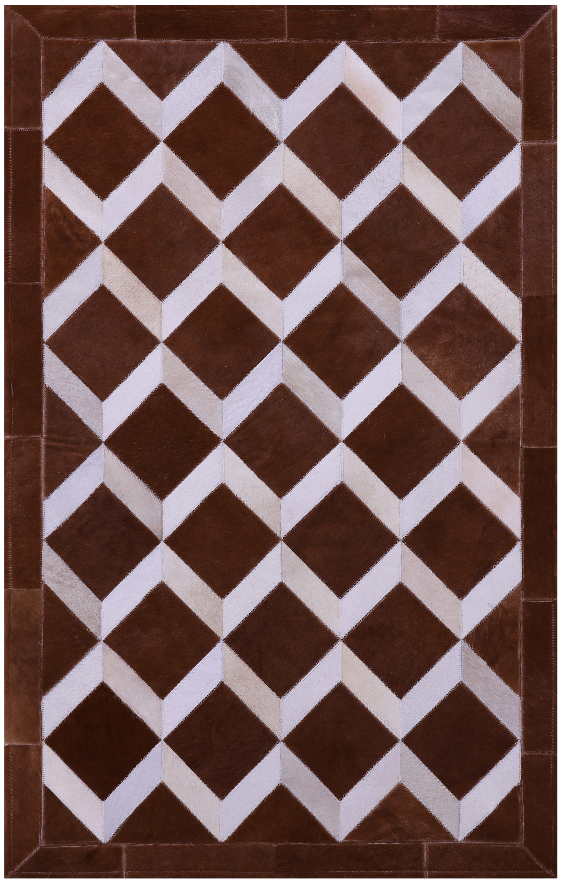 Brown & White Natural Cowhide Hand Stitched Patchwork Rug - 3' 2" X 5' 0" - Golden Nile
