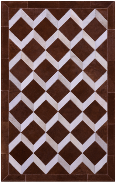 Brown & White Natural Cowhide Hand Stitched Patchwork Rug - 3' 2" X 5' 0"