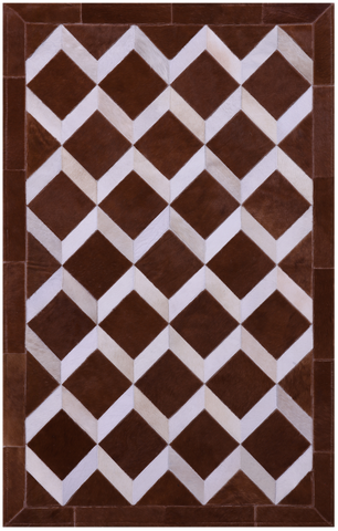 Brown & White Natural Cowhide Hand Stitched Patchwork Rug - 3' 2