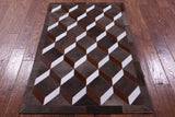 Brown & White Natural Cowhide Hand Stitched Patchwork Rug - 3' 2" X 4' 11" - Golden Nile