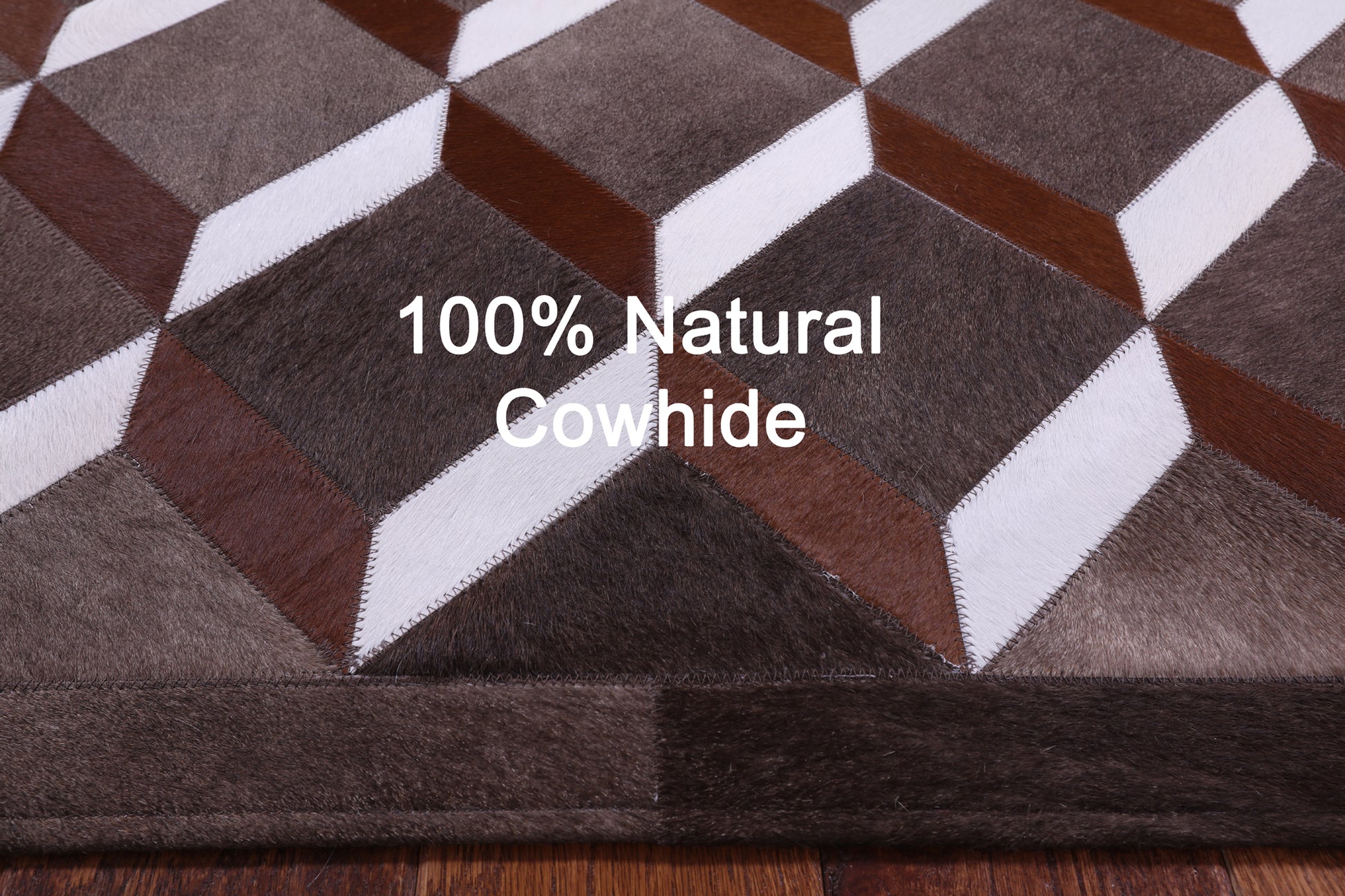 Brown & White Natural Cowhide Hand Stitched Patchwork Rug - 3' 2" X 4' 11" - Golden Nile