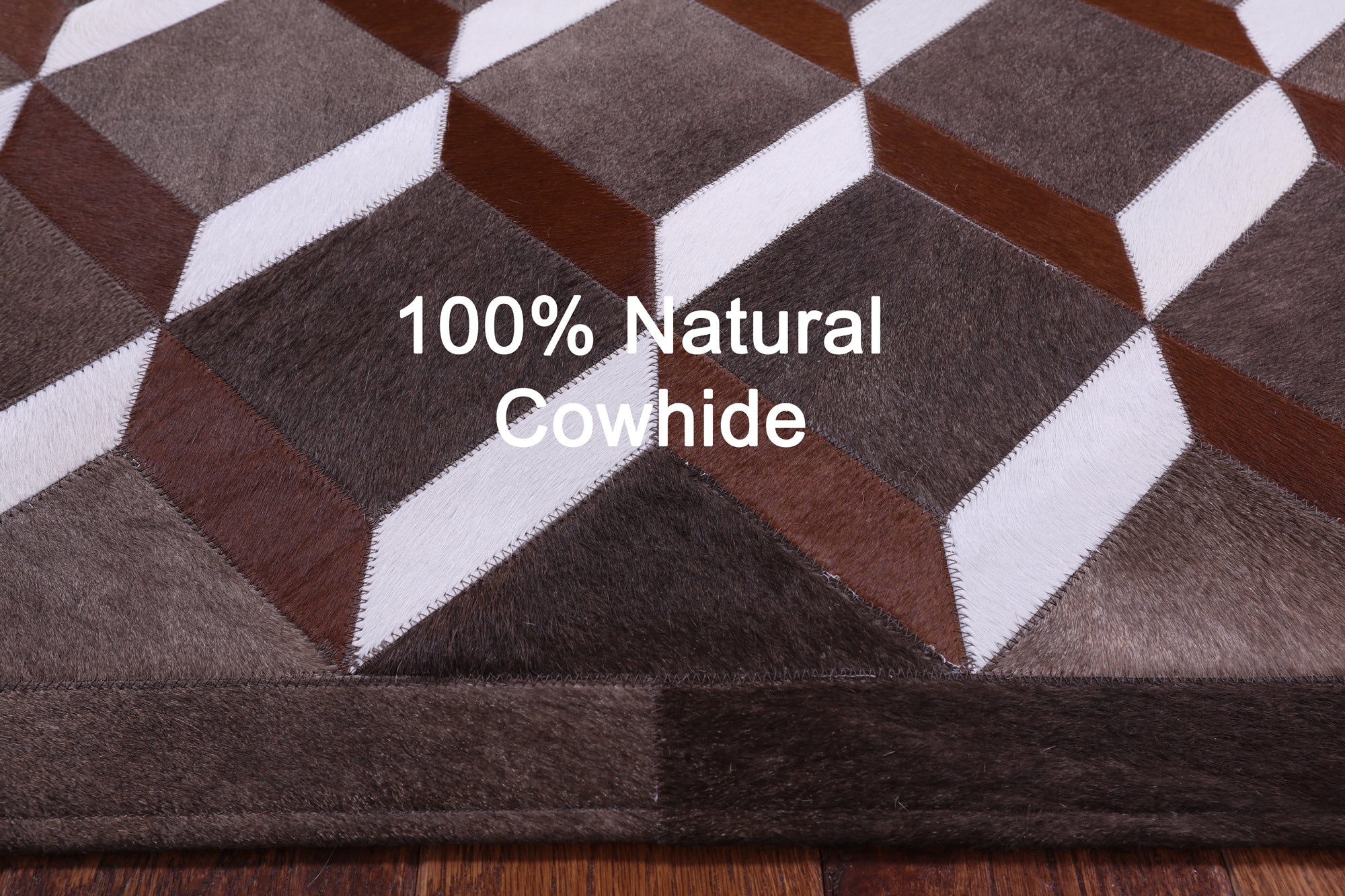 Brown & White Natural Cowhide Hand Stitched Patchwork Rug - 3' 2" X 4' 11" - Golden Nile