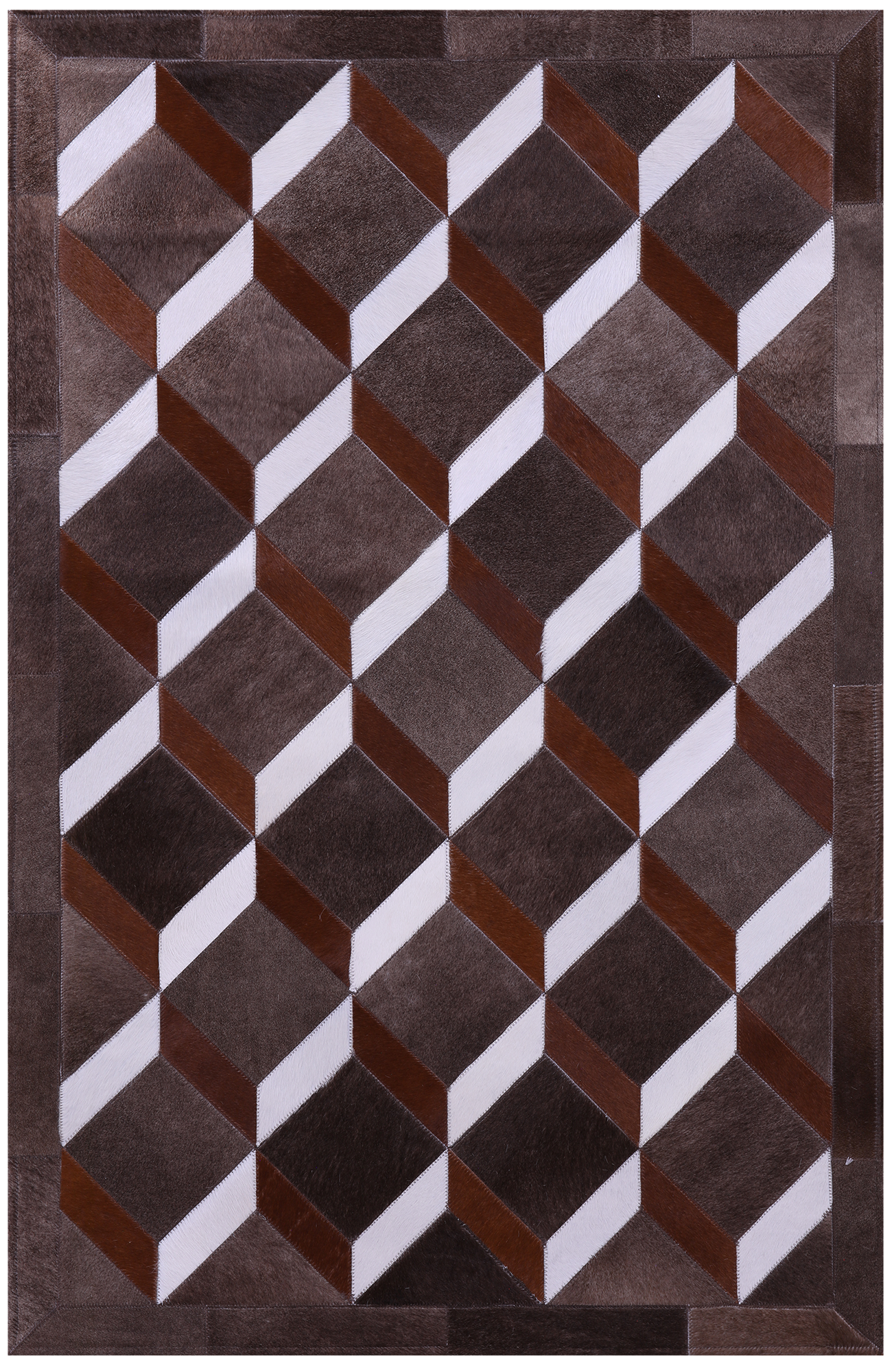 Brown & White Natural Cowhide Hand Stitched Patchwork Rug - 3' 2" X 4' 11" - Golden Nile