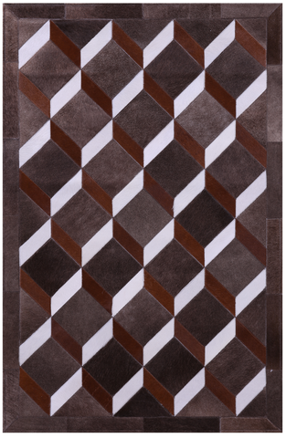 Brown & White Natural Cowhide Hand Stitched Patchwork Rug - 3' 2