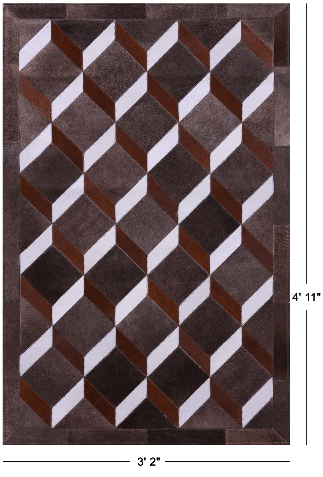 Brown & White Natural Cowhide Hand Stitched Patchwork Rug - 3' 2" X 4' 11" - Golden Nile