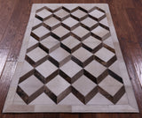 Brown & White Natural Cowhide Hand Stitched Patchwork Rug - 3' 3" X 5' 0" - Golden Nile