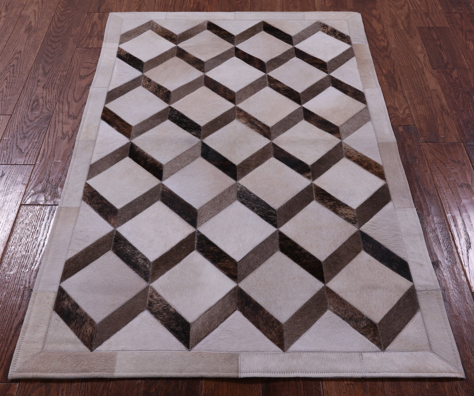 Brown & White Natural Cowhide Hand Stitched Patchwork Rug - 3' 3" X 5' 0" - Golden Nile