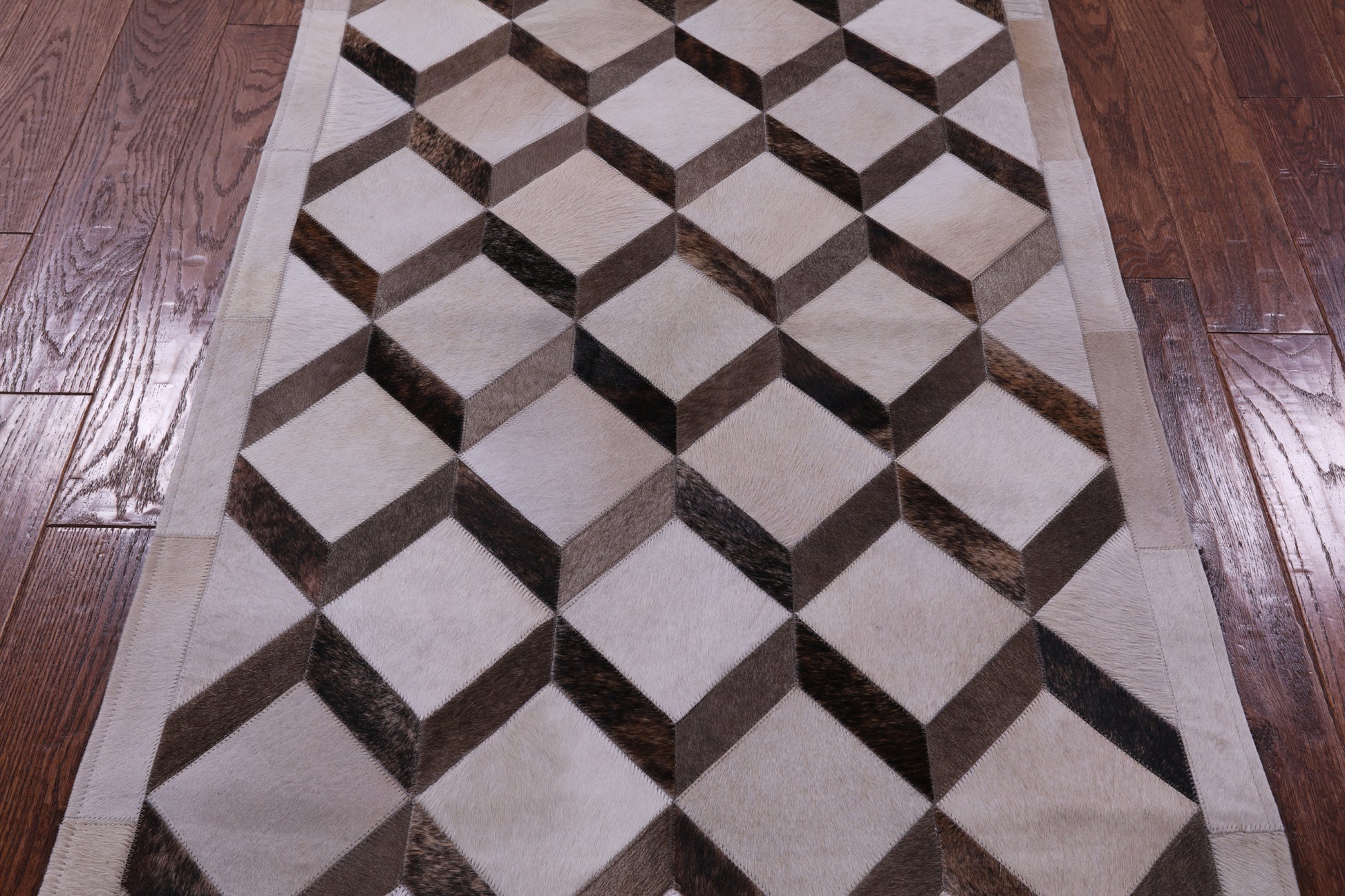 Brown & White Natural Cowhide Hand Stitched Patchwork Rug - 3' 3" X 5' 0" - Golden Nile
