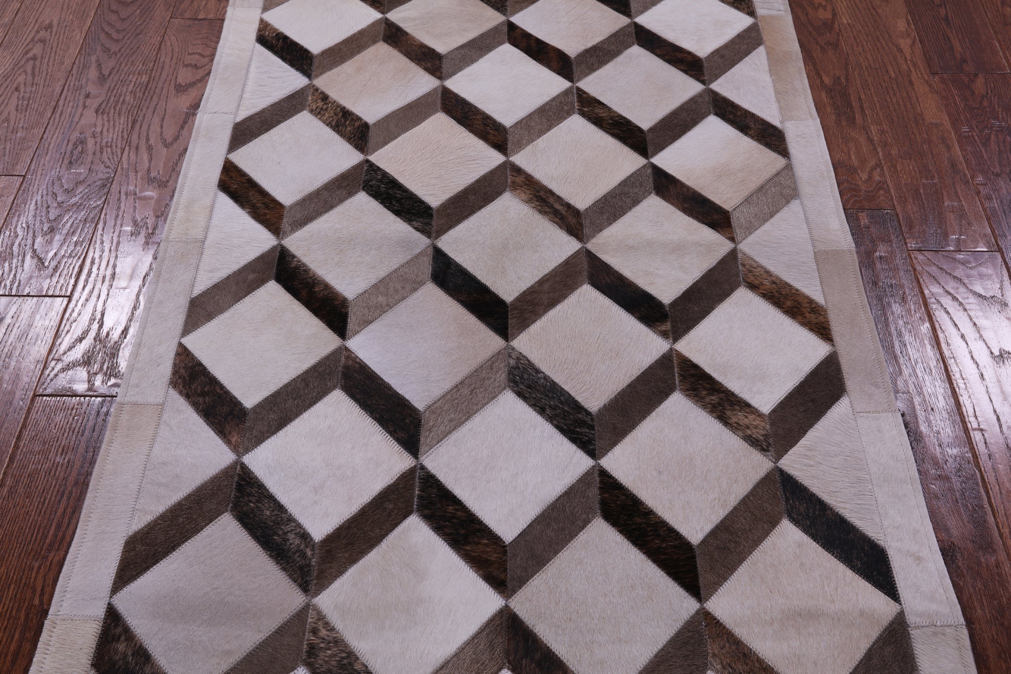 Brown & White Natural Cowhide Hand Stitched Patchwork Rug - 3' 3" X 5' 0" - Golden Nile