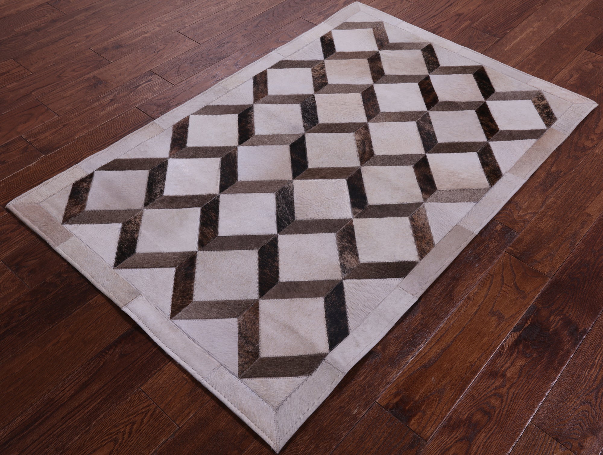 Brown & White Natural Cowhide Hand Stitched Patchwork Rug - 3' 3" X 5' 0" - Golden Nile