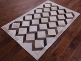 Brown & White Natural Cowhide Hand Stitched Patchwork Rug - 3' 3" X 5' 0"