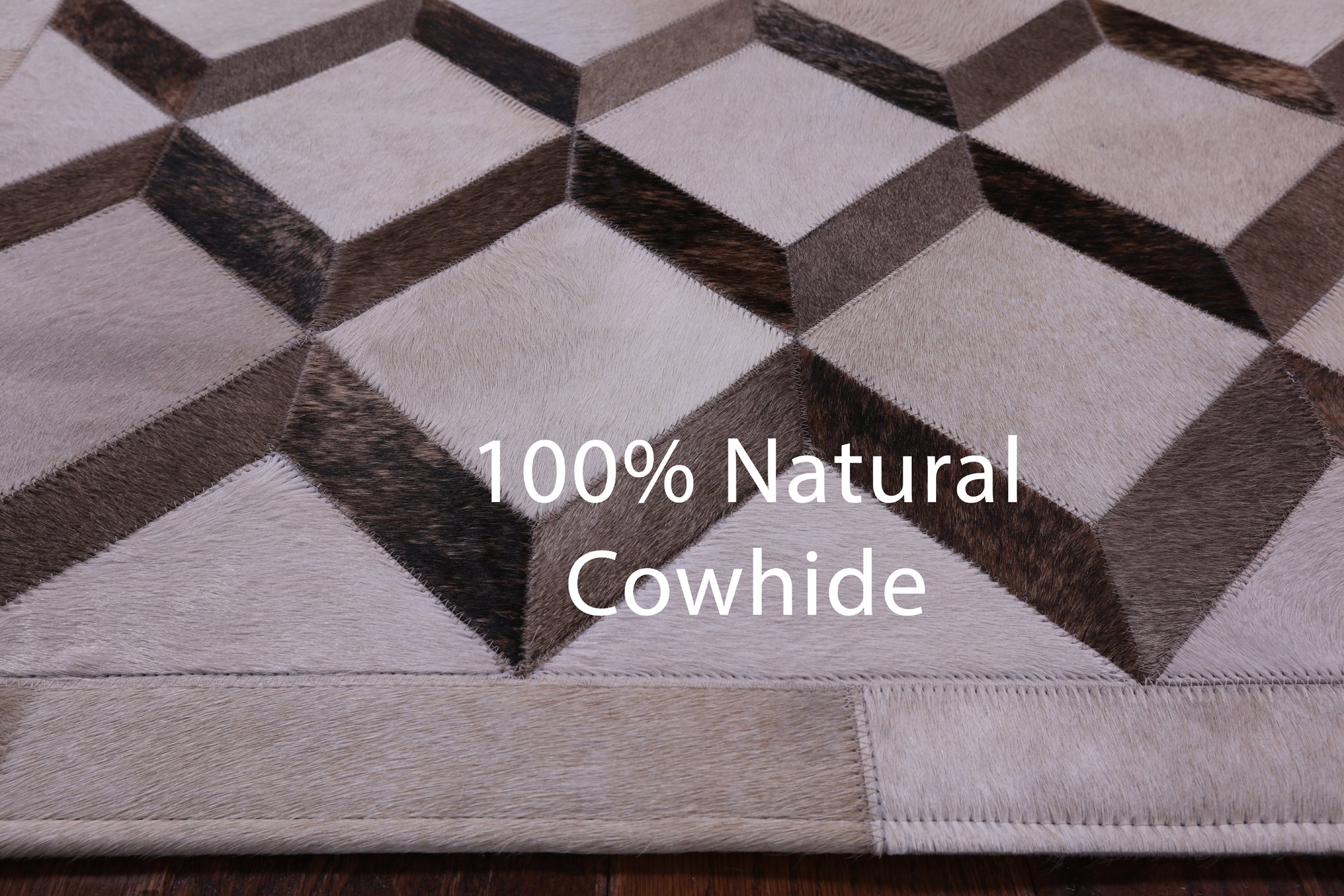 Brown & White Natural Cowhide Hand Stitched Patchwork Rug - 3' 3" X 5' 0" - Golden Nile