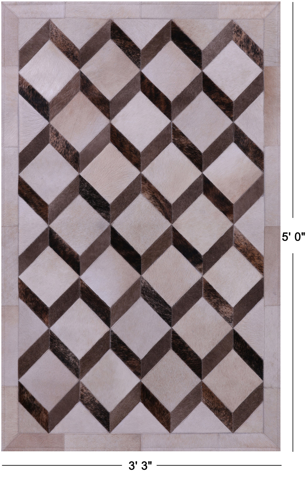 Brown & White Natural Cowhide Hand Stitched Patchwork Rug - 3' 3" X 5' 0" - Golden Nile
