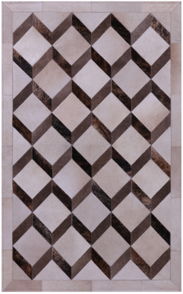Brown & White Natural Cowhide Hand Stitched Patchwork Rug - 3' 3" X 5' 0" - Golden Nile