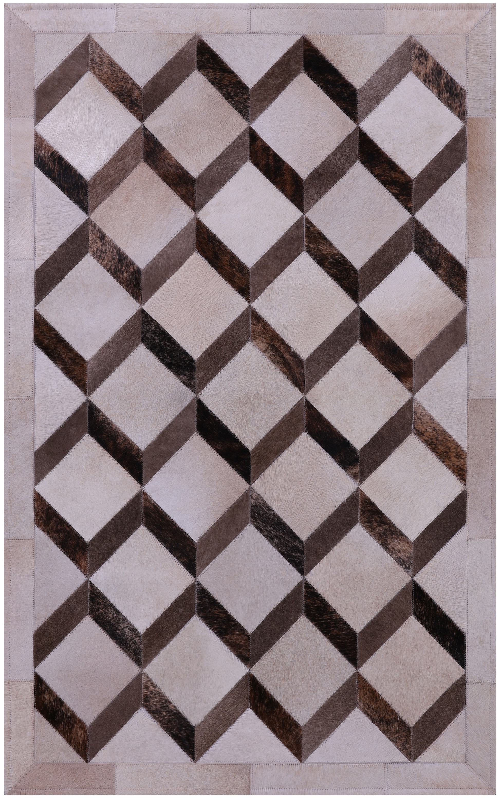 Brown & White Natural Cowhide Hand Stitched Patchwork Rug - 3' 3" X 5' 0" - Golden Nile
