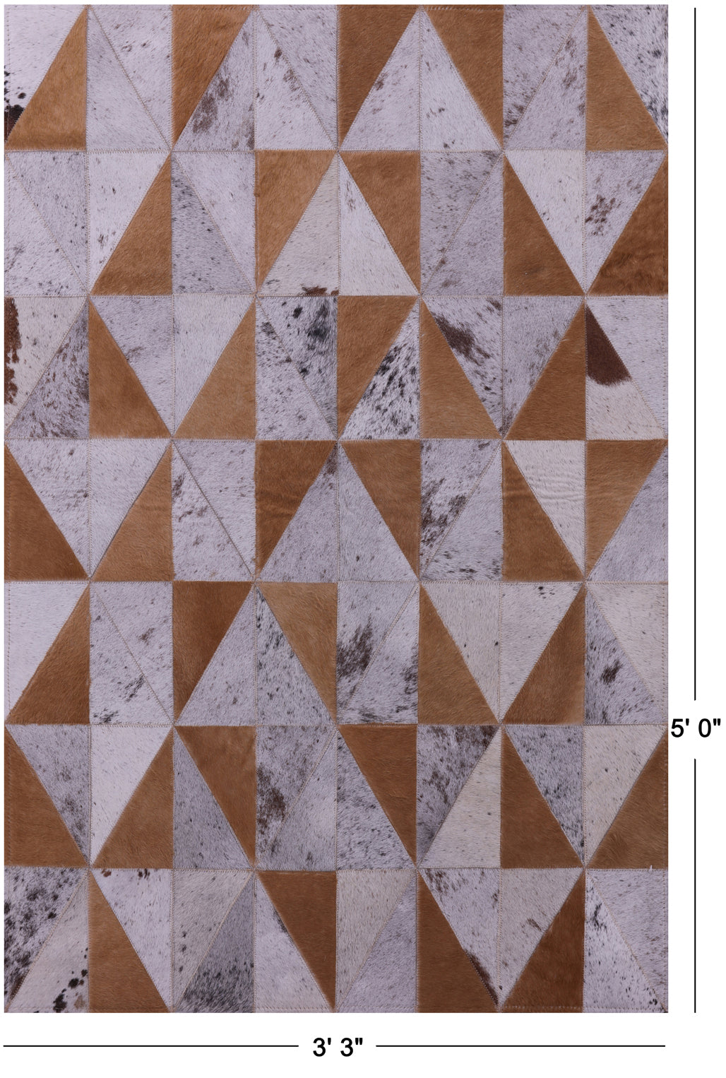 Brown Salt & Pepper Natural Cowhide Hand Stitched Patchwork Rug - 3' 3" X 5' 0" - Golden Nile