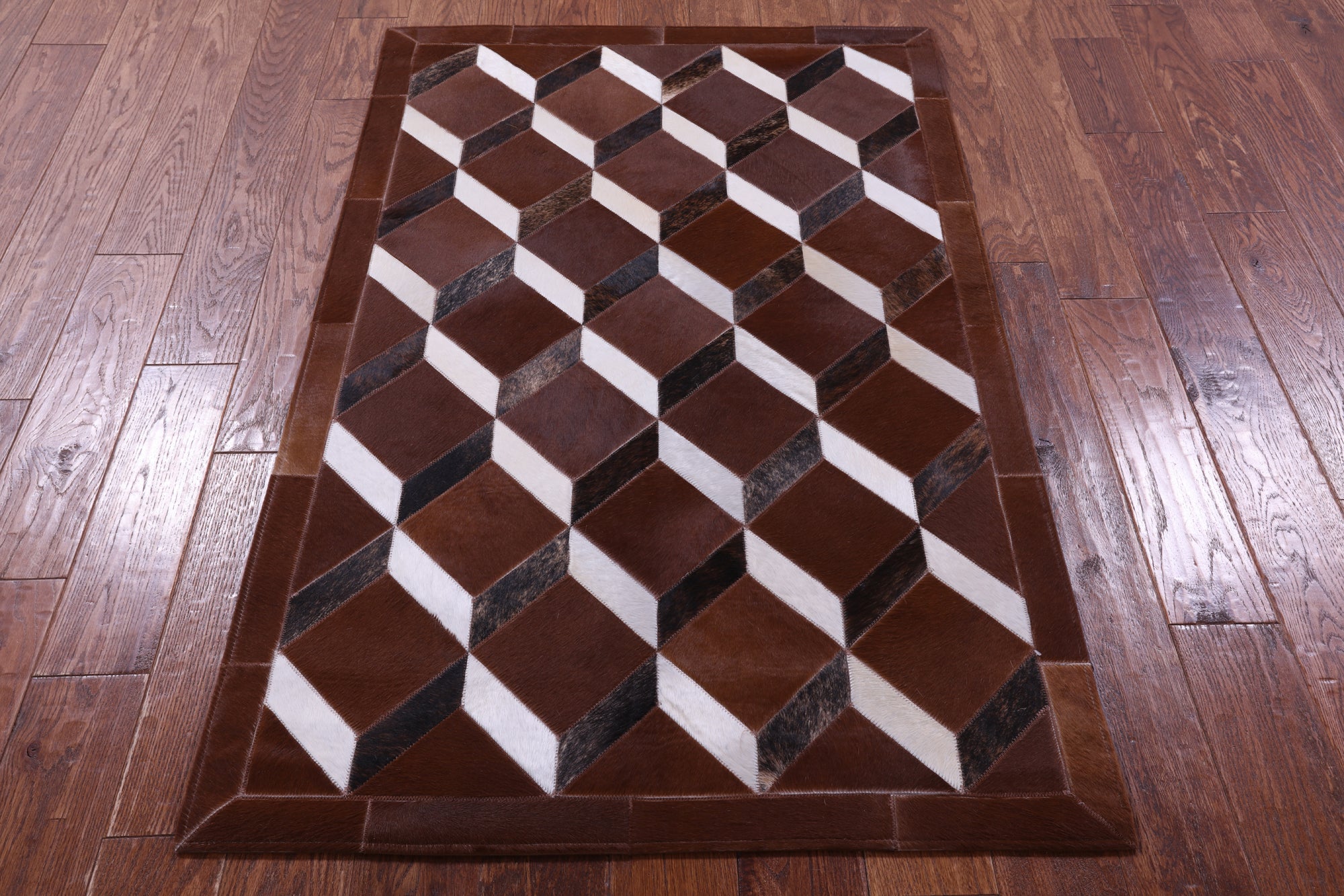 Brown Natural Cowhide Hand Stitched Patchwork Rug - 3' 2" X 5' 0" - Golden Nile