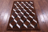 Brown Natural Cowhide Hand Stitched Patchwork Rug - 3' 2" X 5' 0"