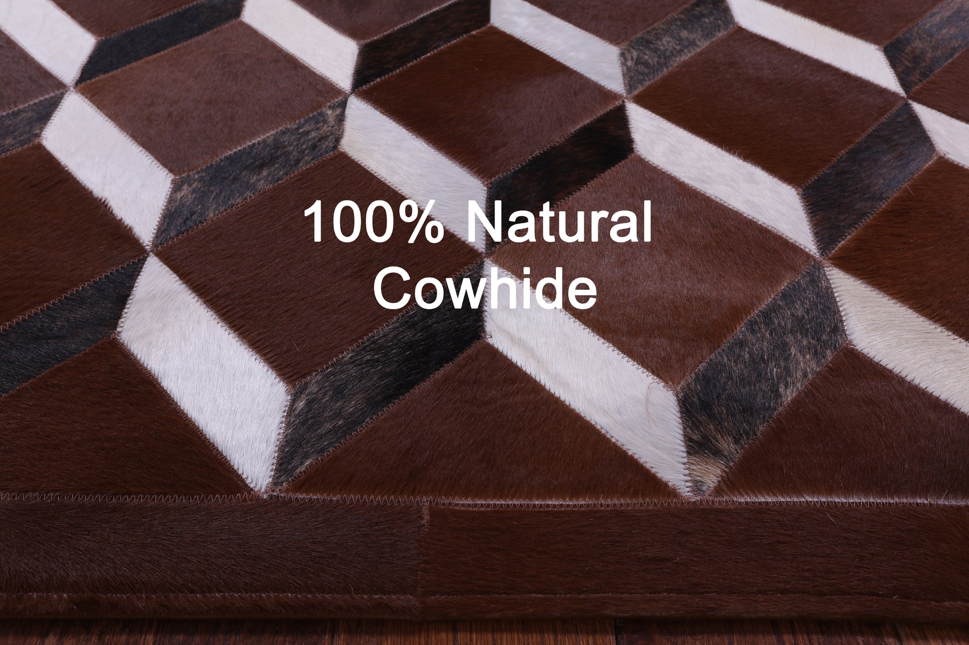 Brown Natural Cowhide Hand Stitched Patchwork Rug - 3' 2" X 5' 0" - Golden Nile
