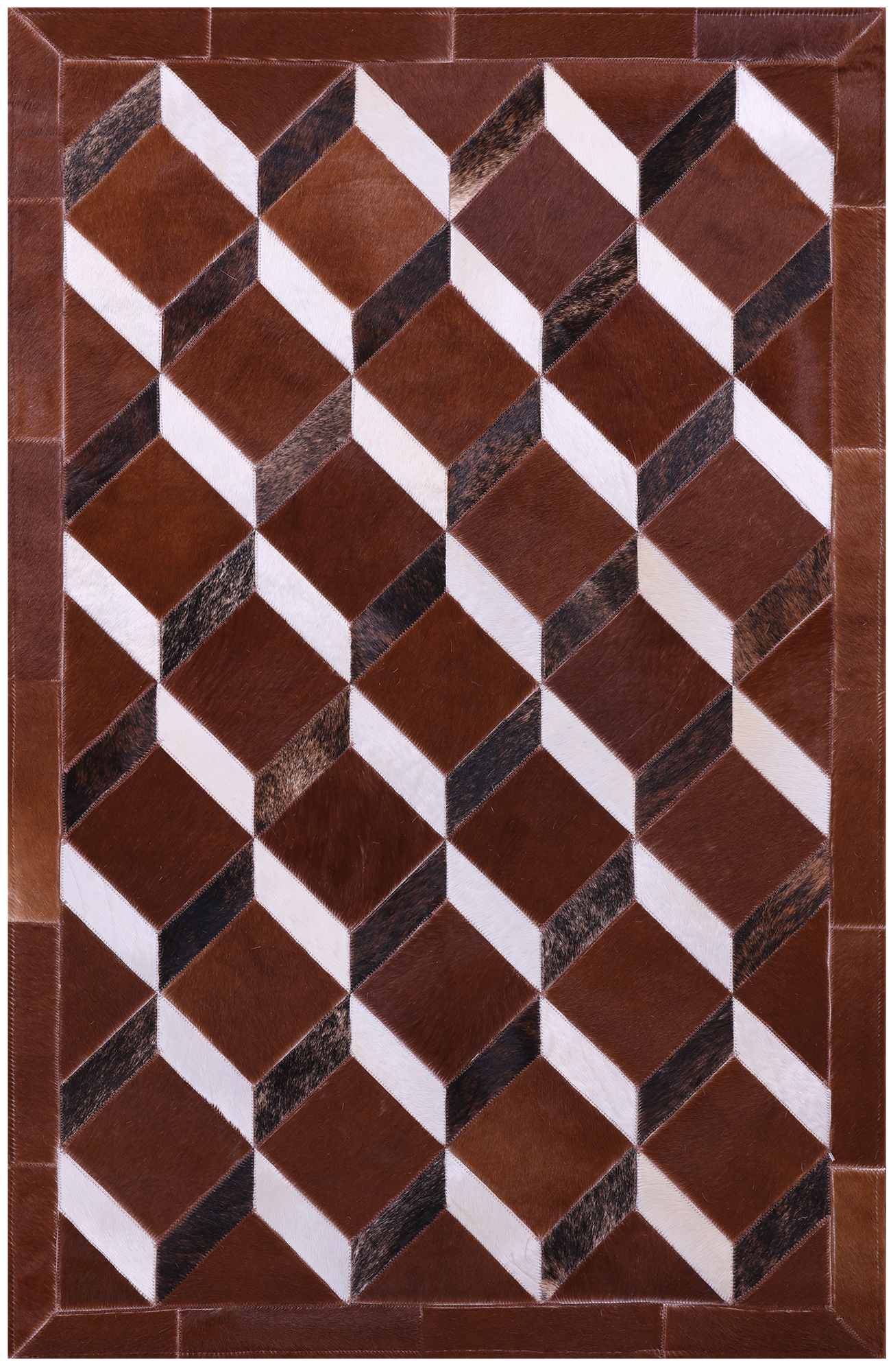 Brown Natural Cowhide Hand Stitched Patchwork Rug - 3' 2" X 5' 0" - Golden Nile