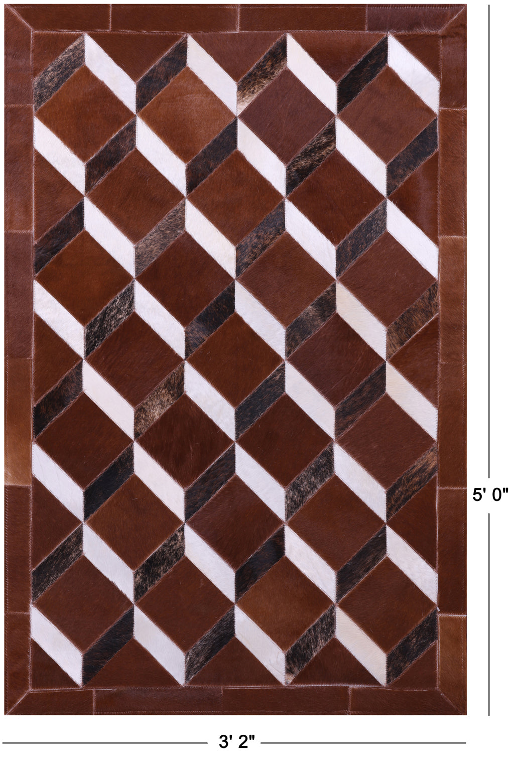 Brown Natural Cowhide Hand Stitched Patchwork Rug - 3' 2" X 5' 0" - Golden Nile