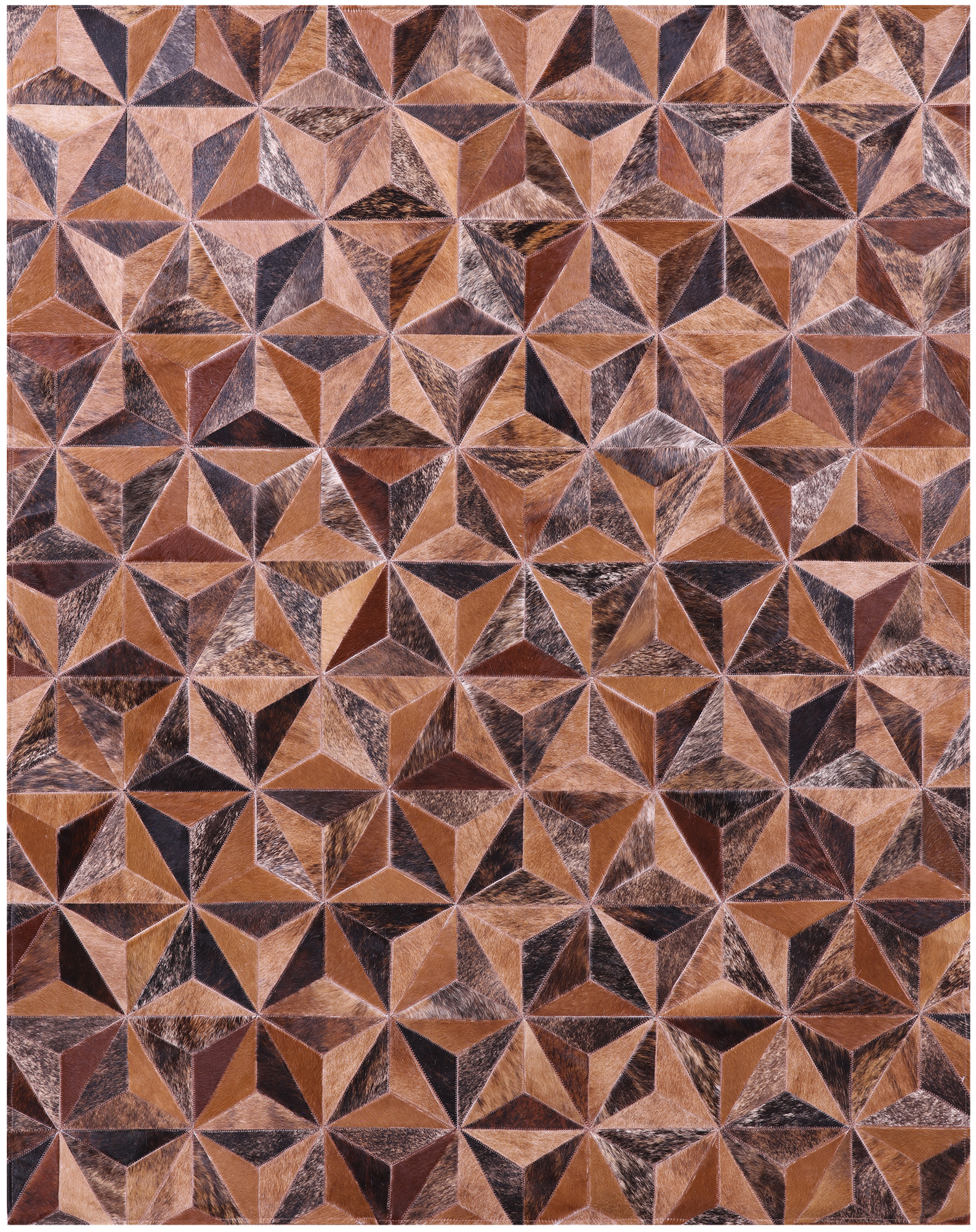 Brindle Brown Natural Cowhide Hand Stitched Patchwork Rug - 5' 3" X 6' 7" - Golden Nile