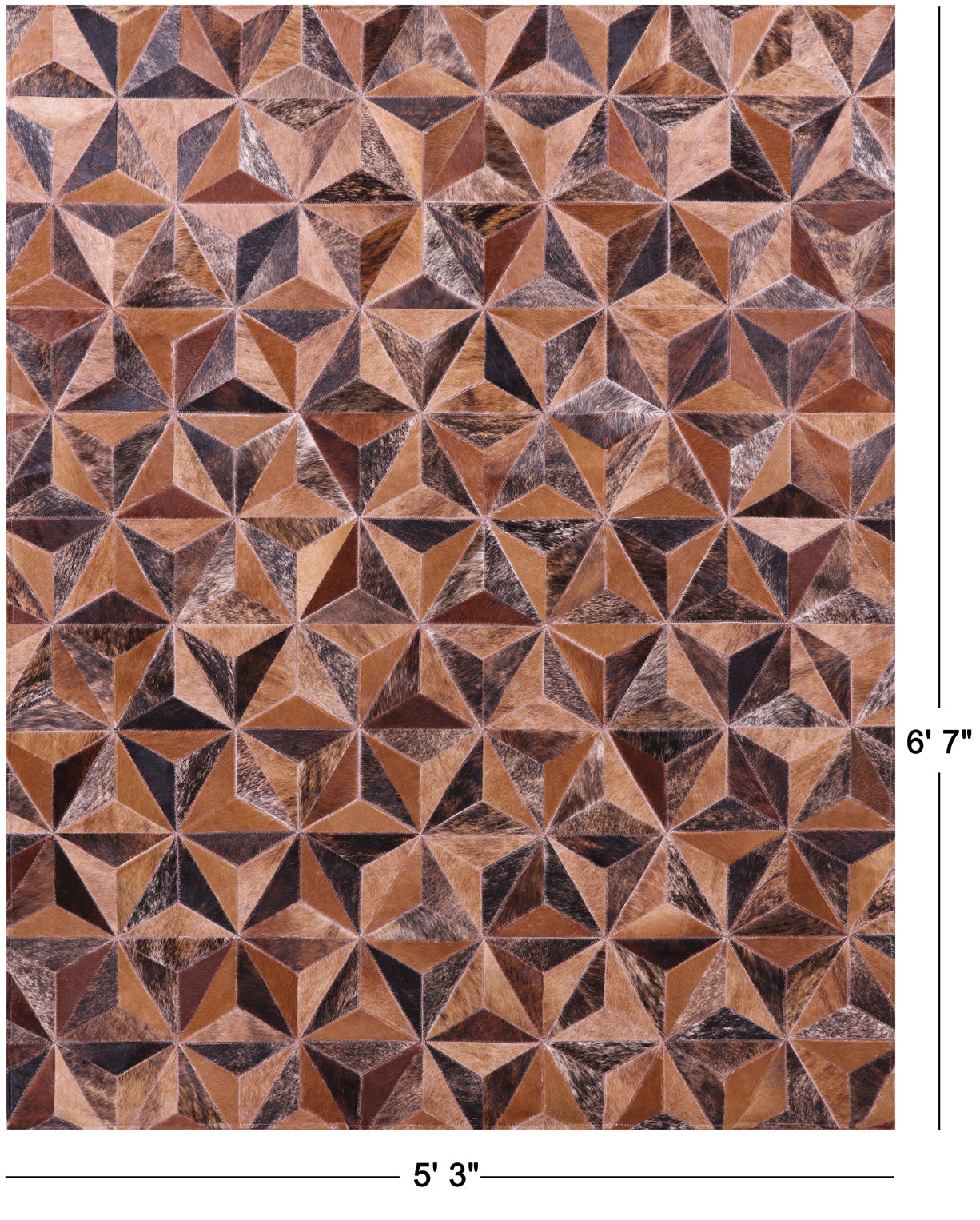 Brindle Brown Natural Cowhide Hand Stitched Patchwork Rug - 5' 3" X 6' 7" - Golden Nile