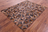 Brindle Brown Natural Cowhide Hand Stitched Patchwork Rug - 5' 3" X 6' 7"