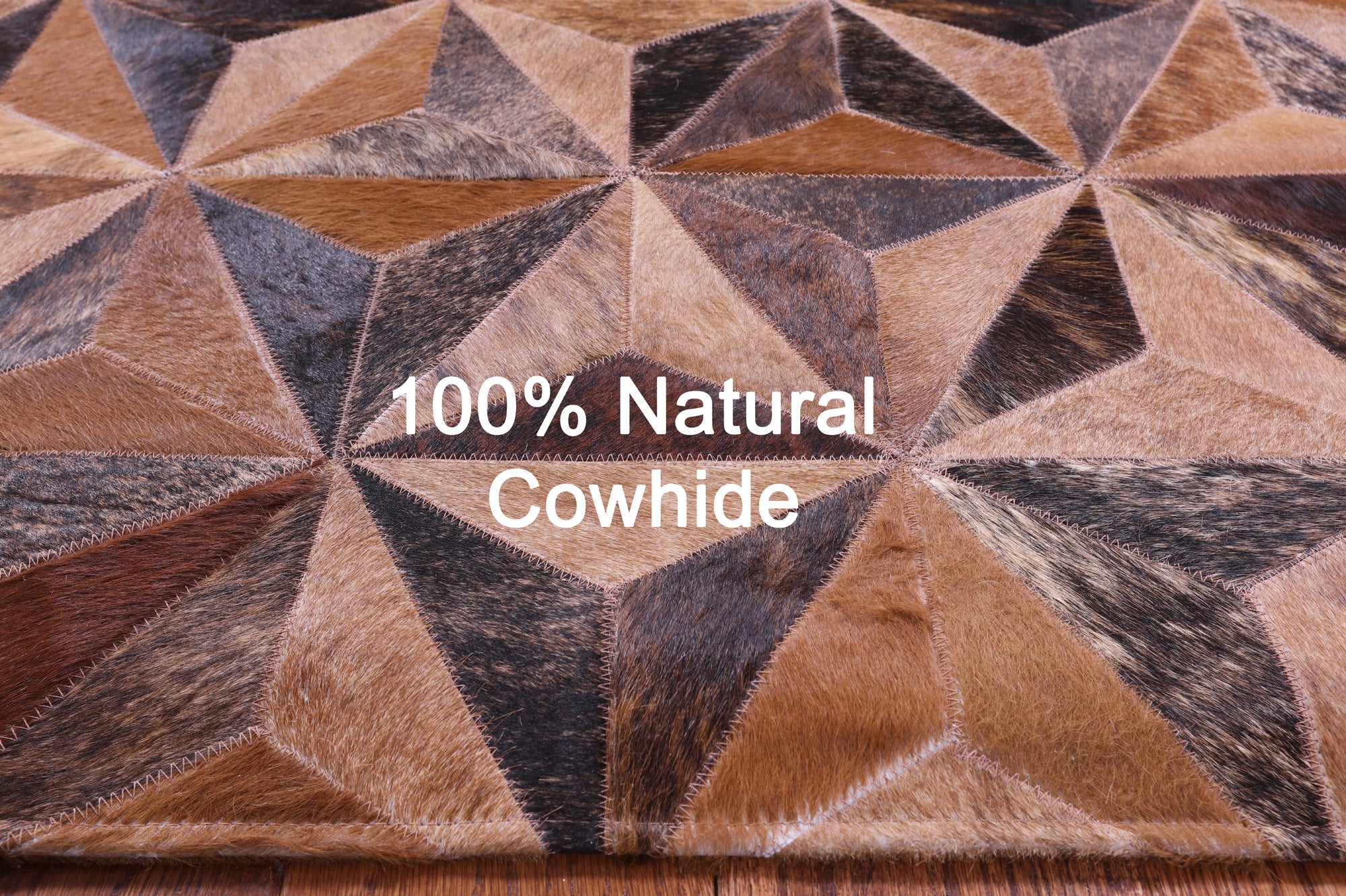 Brindle Brown Natural Cowhide Hand Stitched Patchwork Rug - 5' 3" X 6' 7" - Golden Nile