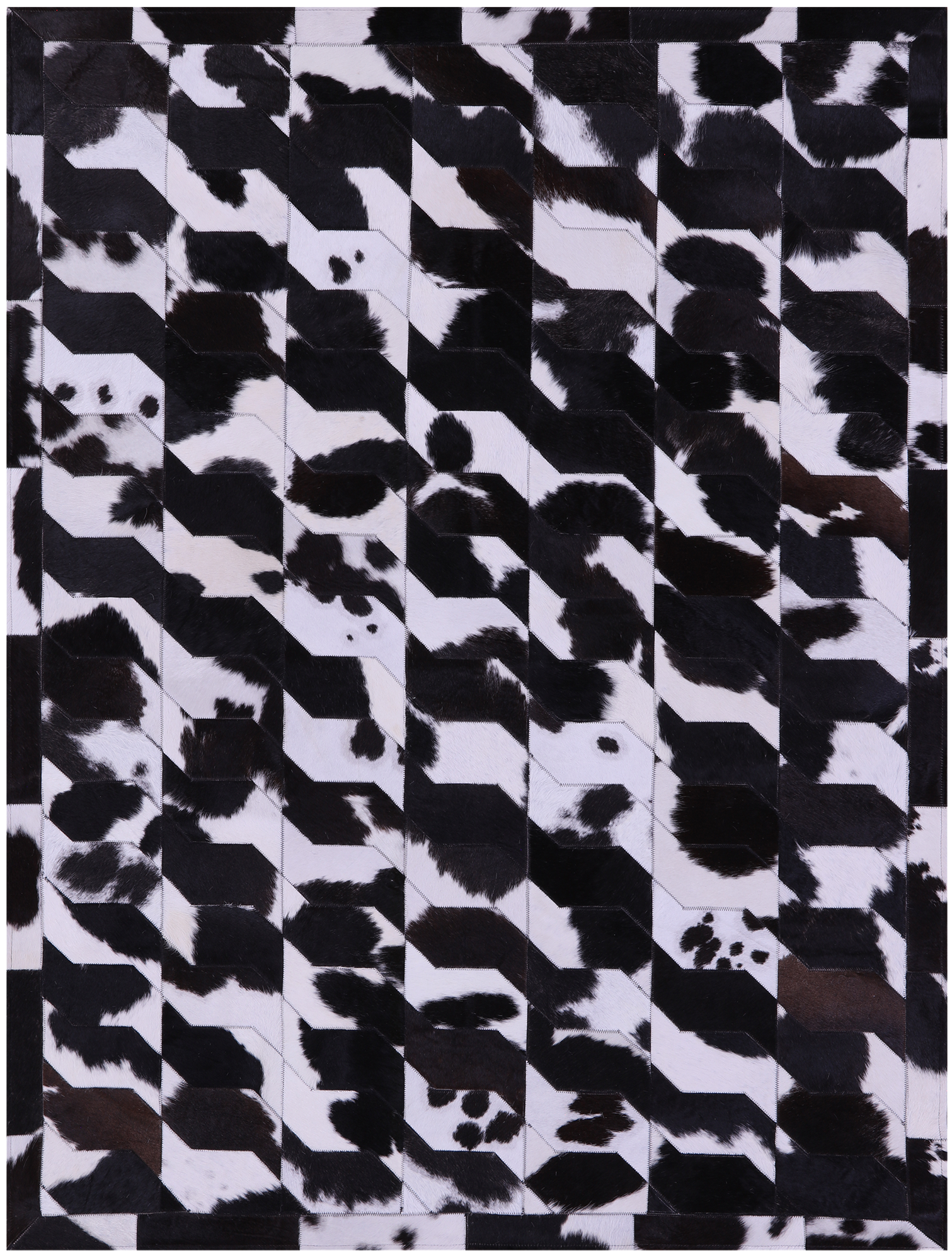 Black & White Natural Cowhide Hand Stitched Patchwork Rug - 5' 0" X 6' 7" - Golden Nile