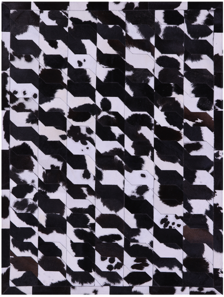 Black & White Natural Cowhide Hand Stitched Patchwork Rug - 5' 0" X 6' 7"