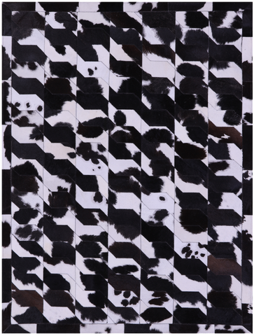 Black & White Natural Cowhide Hand Stitched Patchwork Rug - 5' 0