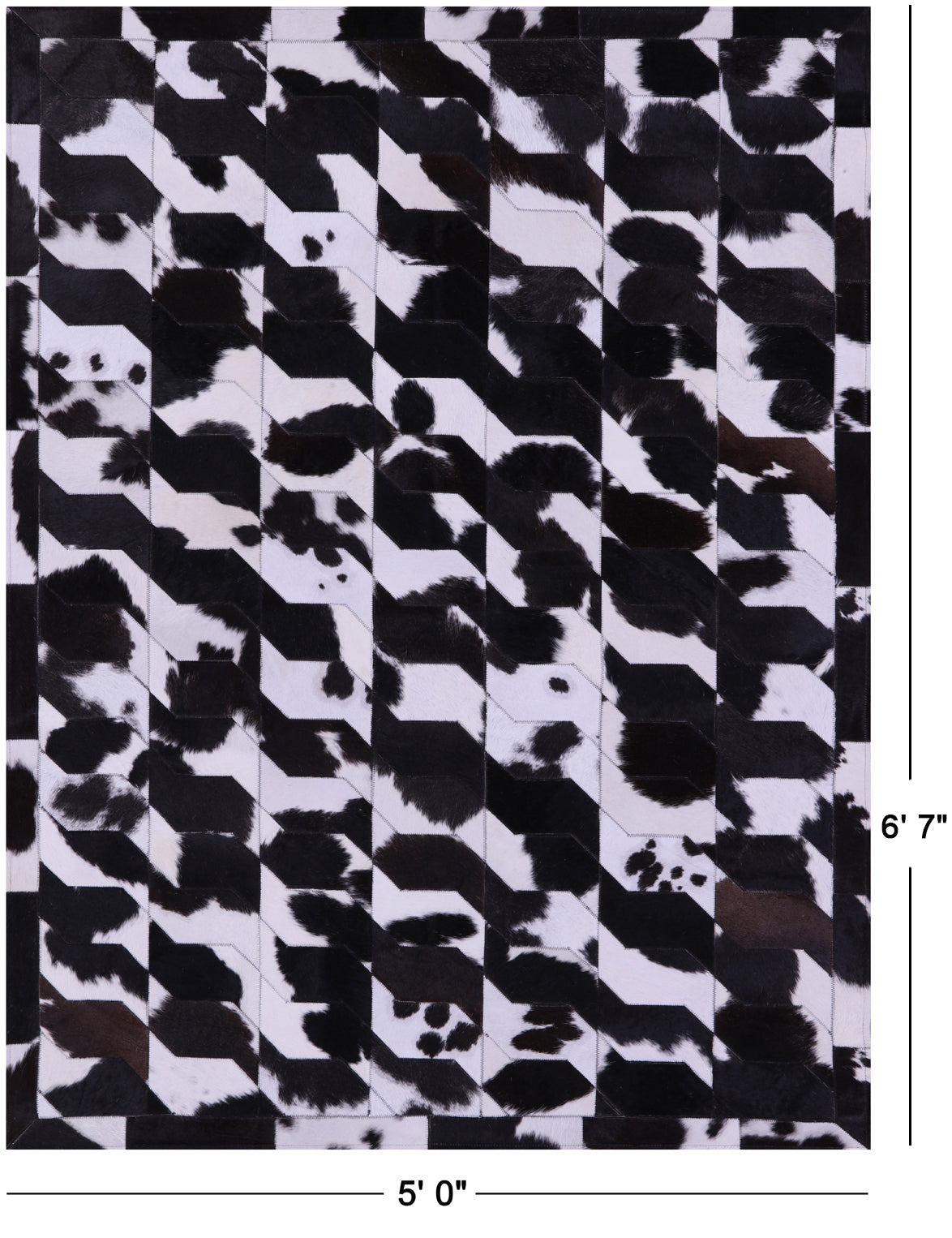 Black & White Natural Cowhide Hand Stitched Patchwork Rug - 5' 0" X 6' 7" - Golden Nile