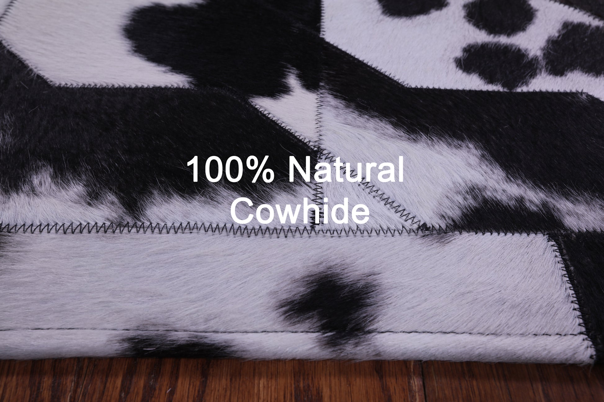 Black & White Natural Cowhide Hand Stitched Patchwork Rug - 5' 0" X 6' 7" - Golden Nile