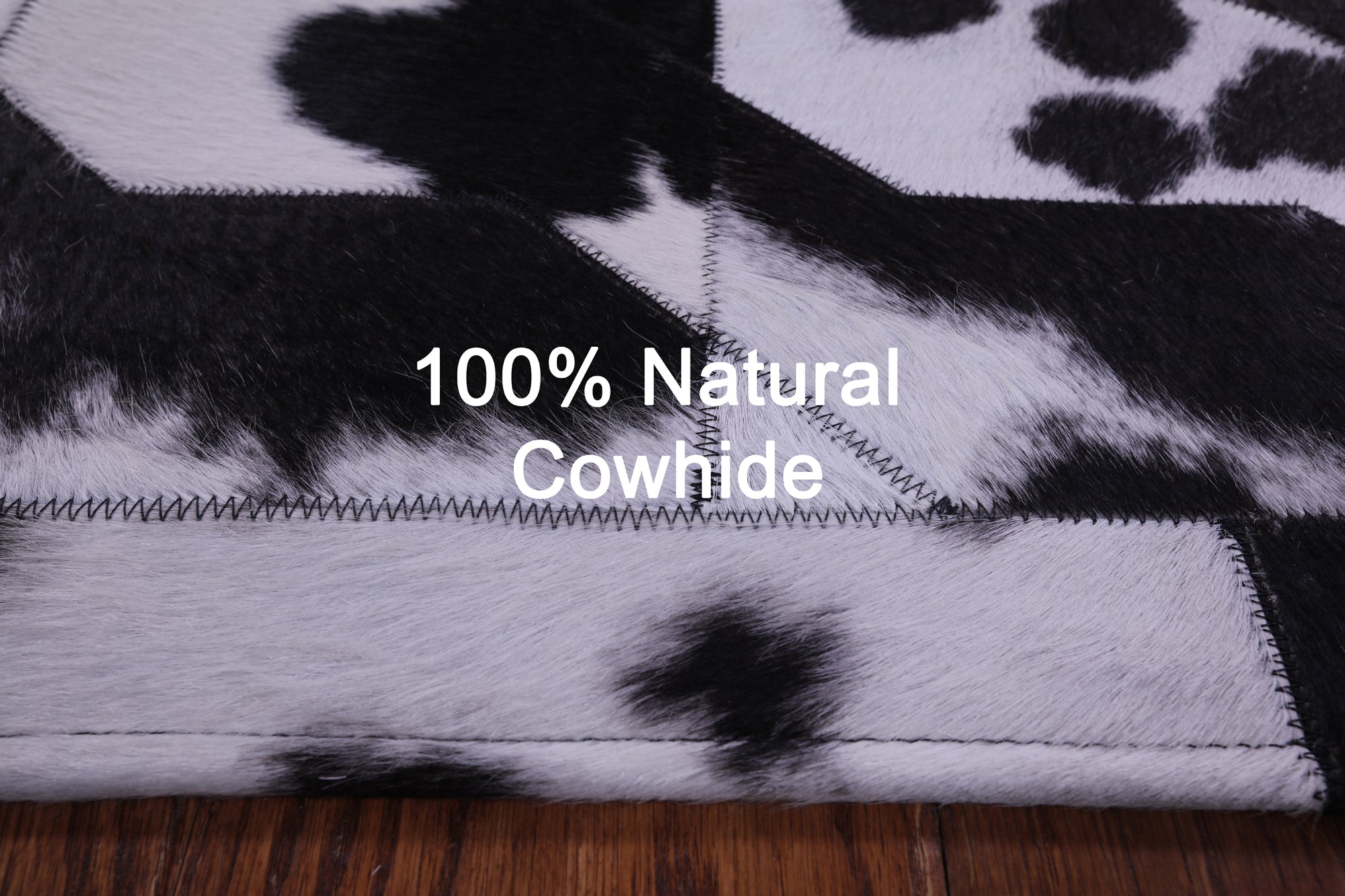 Black & White Natural Cowhide Hand Stitched Patchwork Rug - 5' 0" X 6' 7" - Golden Nile