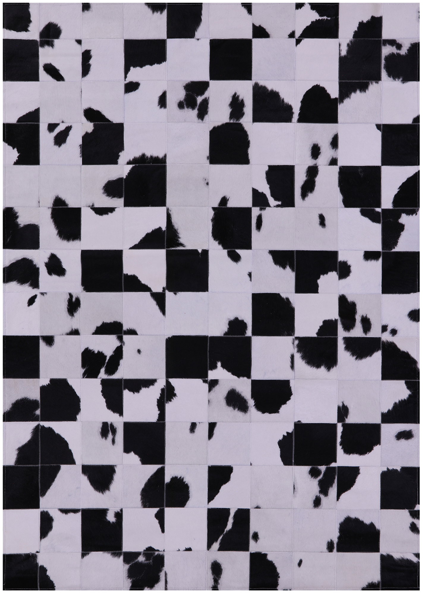 Black & White Natural Cowhide Hand Stitched Patchwork Rug - 4' 10" X 6' 9" - Golden Nile