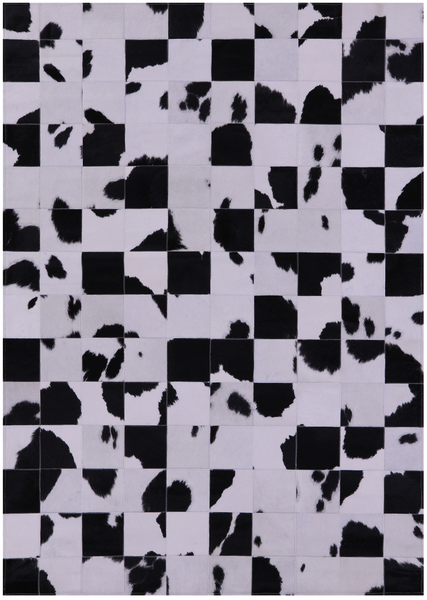 Black & White Natural Cowhide Hand Stitched Patchwork Rug - 4' 10" X 6' 9"