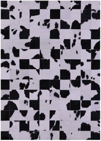 Black & White Natural Cowhide Hand Stitched Patchwork Rug - 4' 10