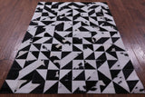 Black & White Natural Cowhide Hand Stitched Patchwork Rug - 4' 11" X 6' 10"