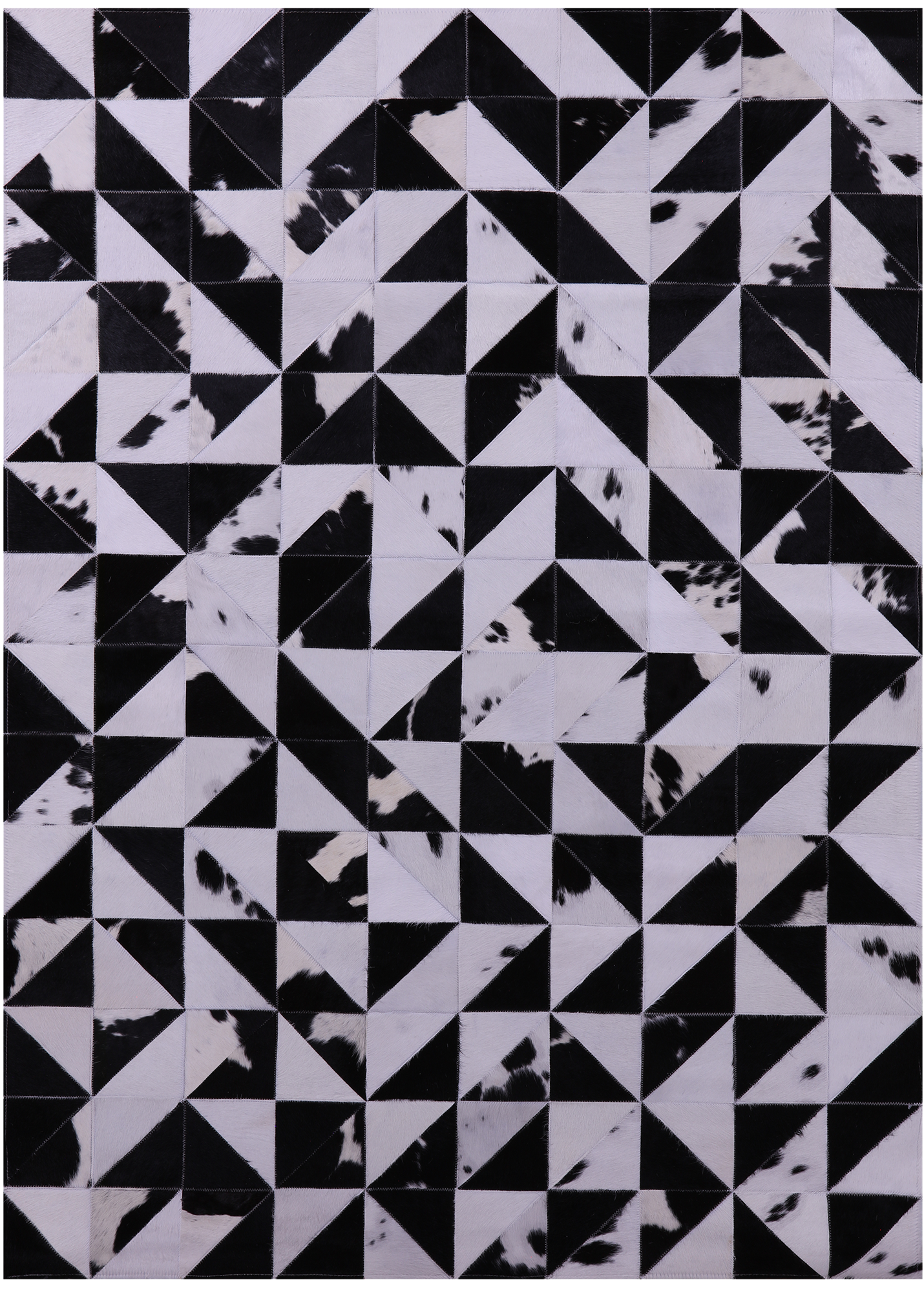 Black & White Natural Cowhide Hand Stitched Patchwork Rug - 4' 11" X 6' 10" - Golden Nile