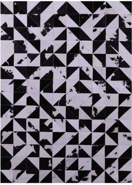 Black & White Natural Cowhide Hand Stitched Patchwork Rug - 4' 11" X 6' 10"