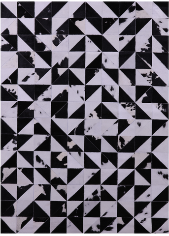 Black & White Natural Cowhide Hand Stitched Patchwork Rug - 4' 11