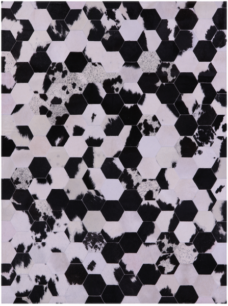 Black & White With Pink Hue Natural Cowhide Hand Stitched Patchwork Rug - 5' 0" X 6' 8"