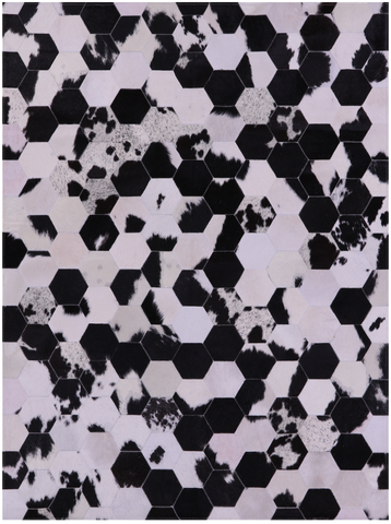 Black & White With Pink Hue Natural Cowhide Hand Stitched Patchwork Rug - 5' 0