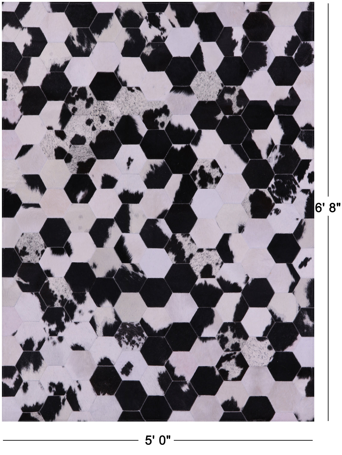 Black & White With Pink Hue Natural Cowhide Hand Stitched Patchwork Rug - 5' 0" X 6' 8" - Golden Nile