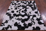 Black & White With Pink Hue Natural Cowhide Hand Stitched Patchwork Rug - 5' 0" X 6' 8"