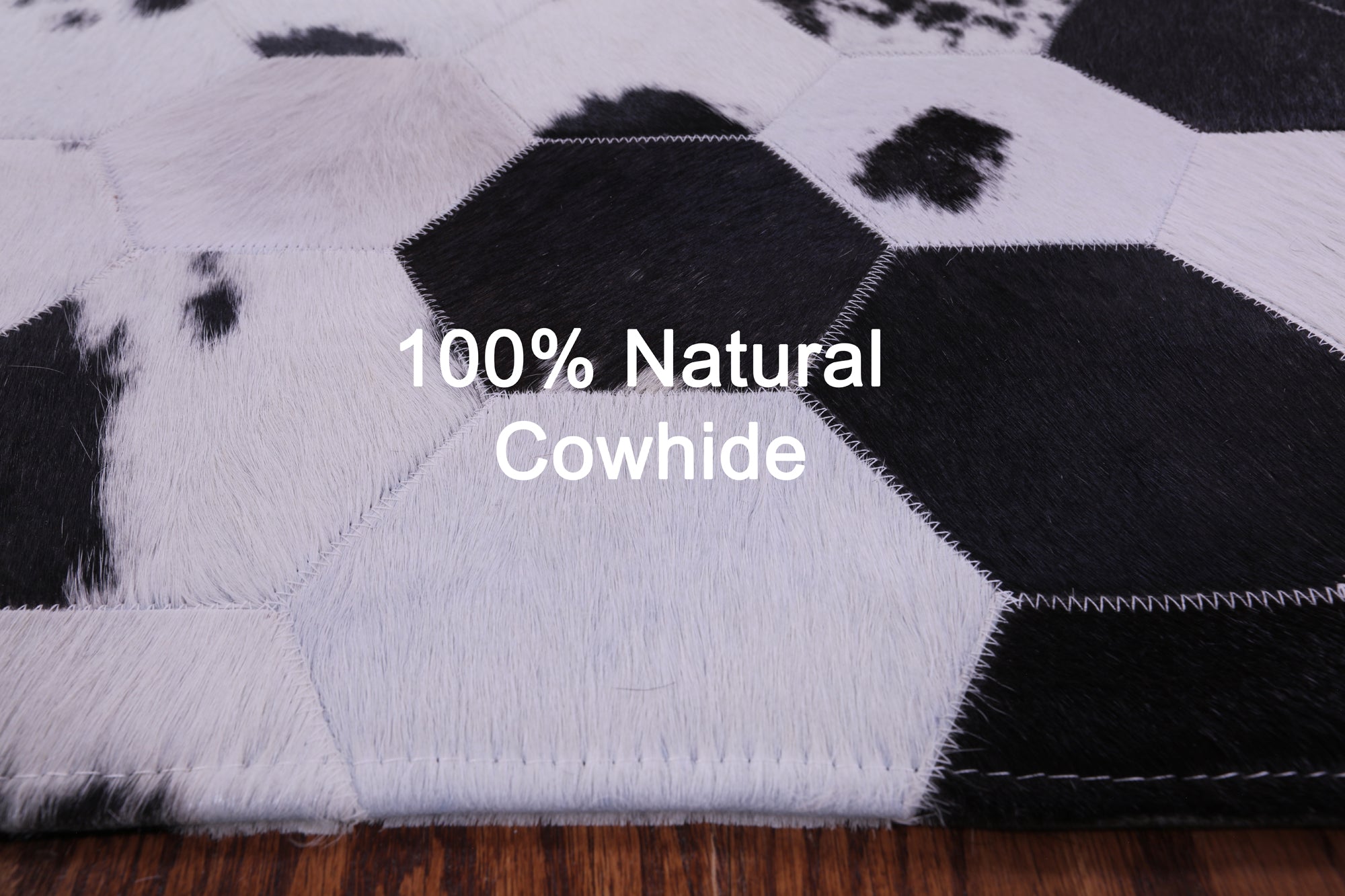 Black & White With Pink Hue Natural Cowhide Hand Stitched Patchwork Rug - 5' 0" X 6' 8" - Golden Nile